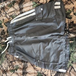 Okanu Mens Swim Trunks Shorts White Striped Cargo Pockets Grey Size S 🏄